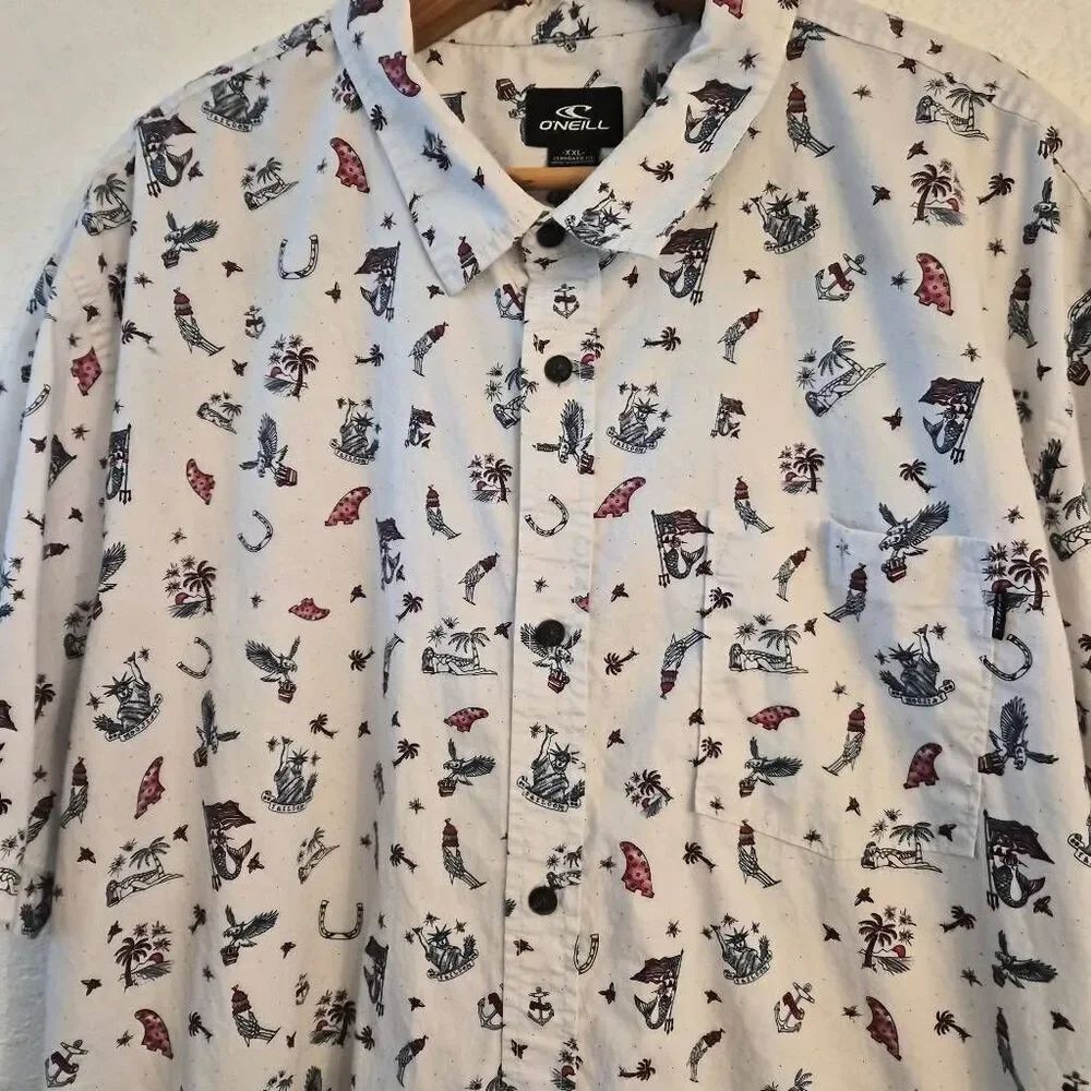 O'Neill Short-sleeved Button-down Shirt in Red White & Blue July 4th USA America